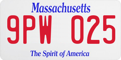 MA license plate 9PW025