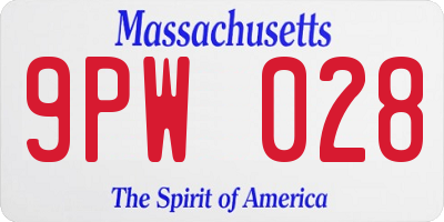 MA license plate 9PW028