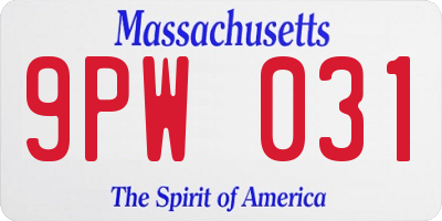 MA license plate 9PW031