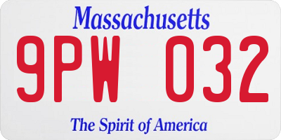 MA license plate 9PW032