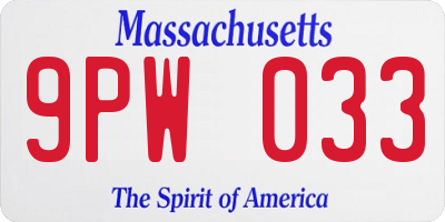 MA license plate 9PW033