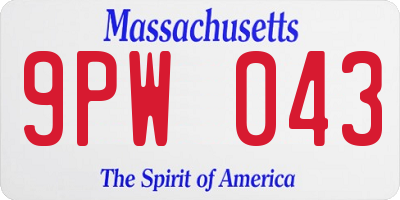 MA license plate 9PW043