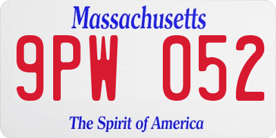 MA license plate 9PW052