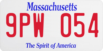 MA license plate 9PW054
