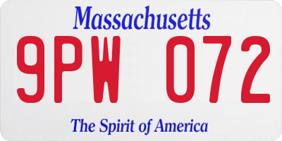 MA license plate 9PW072