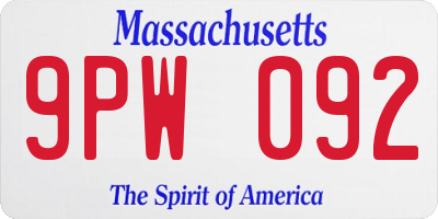MA license plate 9PW092