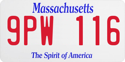 MA license plate 9PW116
