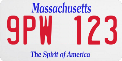 MA license plate 9PW123