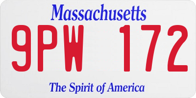 MA license plate 9PW172