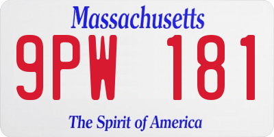 MA license plate 9PW181