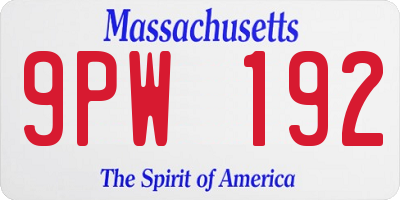 MA license plate 9PW192