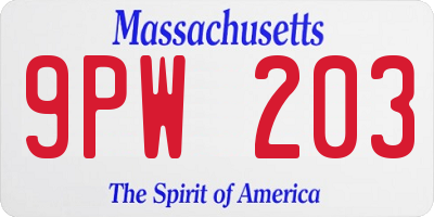 MA license plate 9PW203