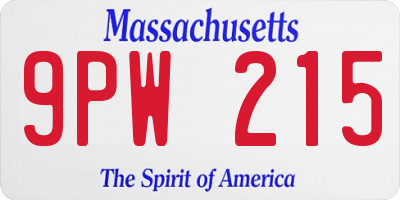MA license plate 9PW215