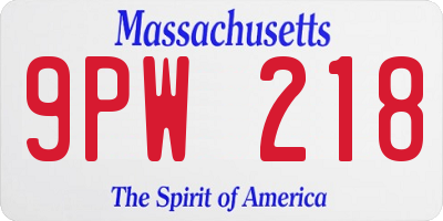 MA license plate 9PW218