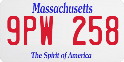 MA license plate 9PW258