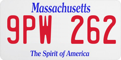 MA license plate 9PW262