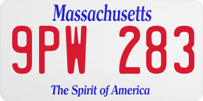 MA license plate 9PW283