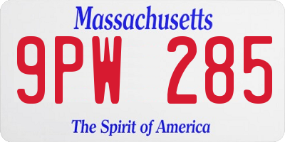 MA license plate 9PW285