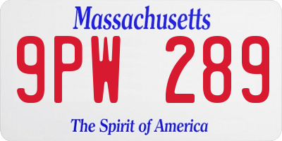 MA license plate 9PW289