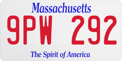 MA license plate 9PW292