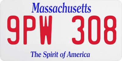MA license plate 9PW308