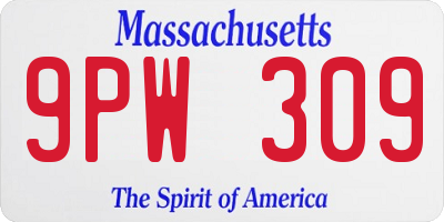 MA license plate 9PW309