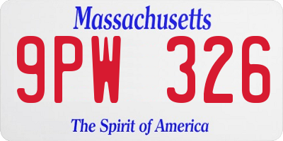 MA license plate 9PW326