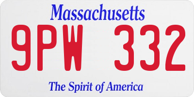 MA license plate 9PW332