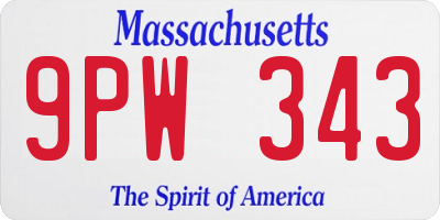 MA license plate 9PW343