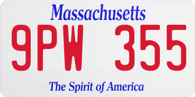 MA license plate 9PW355