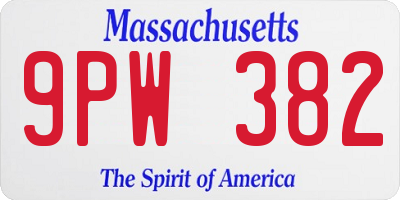 MA license plate 9PW382