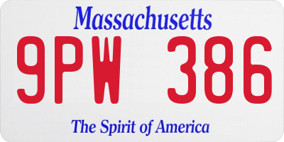 MA license plate 9PW386
