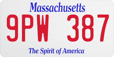 MA license plate 9PW387