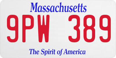 MA license plate 9PW389