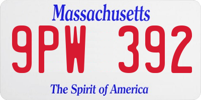 MA license plate 9PW392