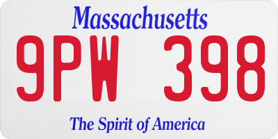 MA license plate 9PW398