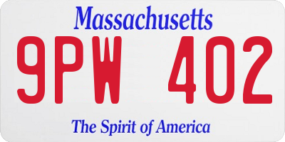 MA license plate 9PW402