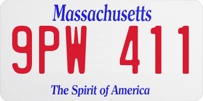 MA license plate 9PW411
