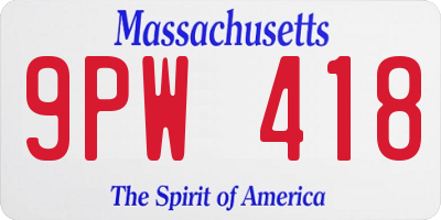 MA license plate 9PW418