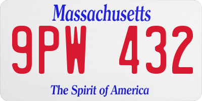 MA license plate 9PW432