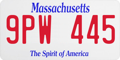 MA license plate 9PW445