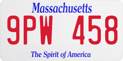 MA license plate 9PW458