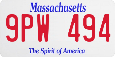 MA license plate 9PW494