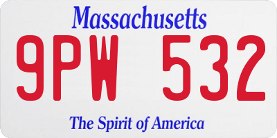 MA license plate 9PW532