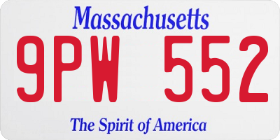 MA license plate 9PW552