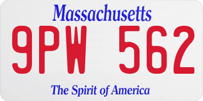 MA license plate 9PW562