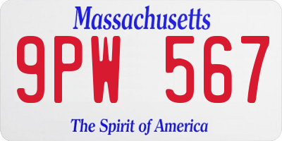 MA license plate 9PW567