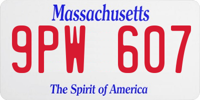 MA license plate 9PW607