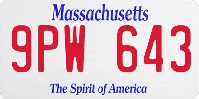 MA license plate 9PW643