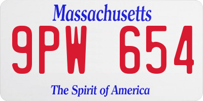 MA license plate 9PW654